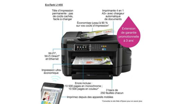 Epson EcoTank L1455 Imprimante A3 multifonction à réservoirs rechargeables (C11CF49402)