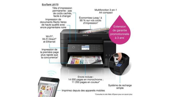 Epson EcoTank L6170 Imprimante multifonction à réservoirs rechargeables (C11CG20403)