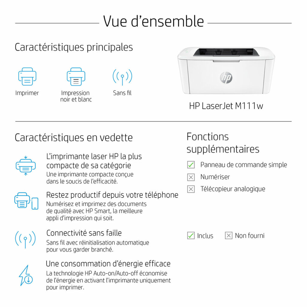 HP LaserJet M111w Imprimante Laser Monochrome (7MD68A)